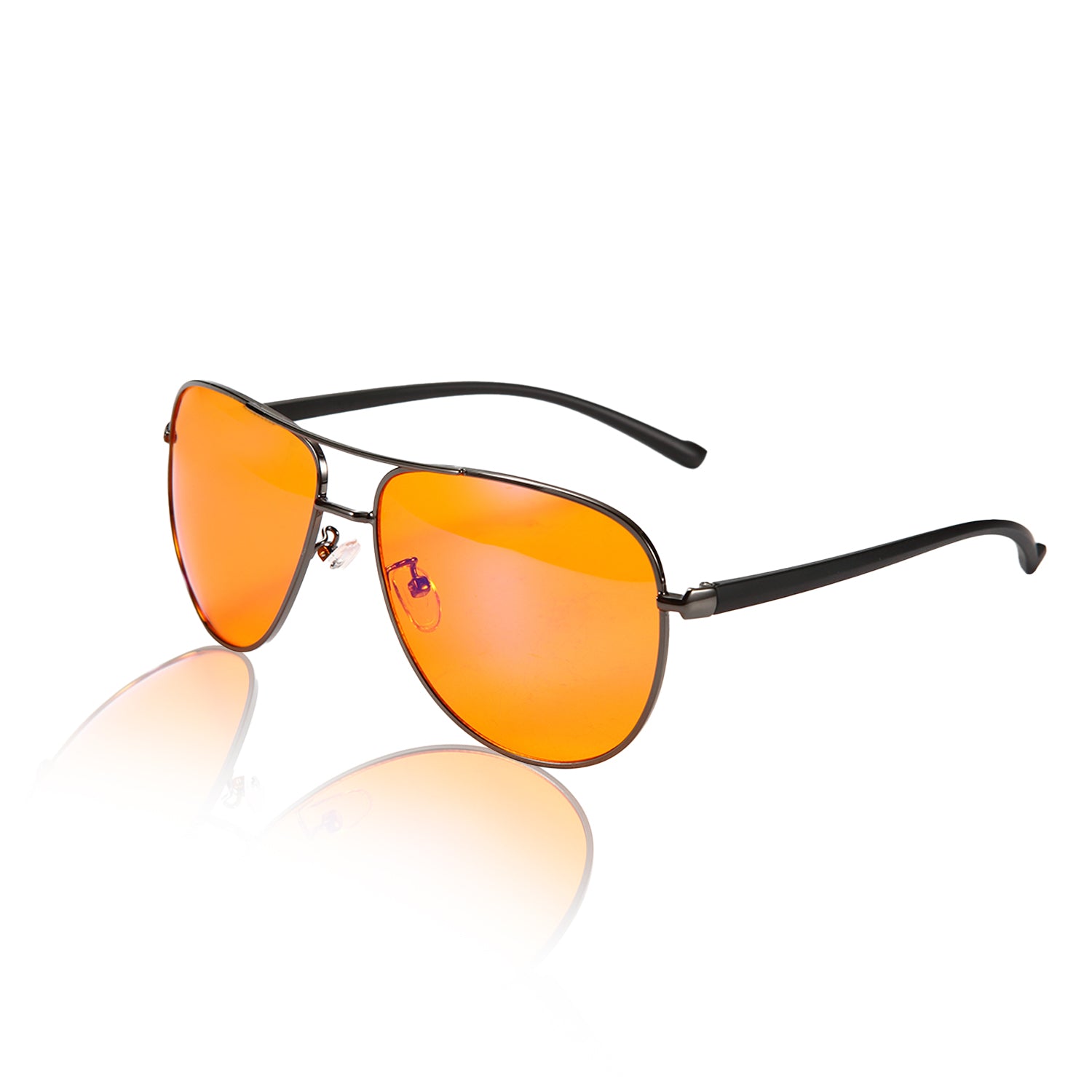 Black/Silver Aviator-style night‑time blue light blocking glasses with amber lenses