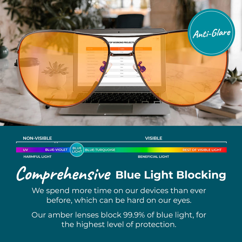 Night-time Aviator Blue Light Blocking Glasses - Black & Silver