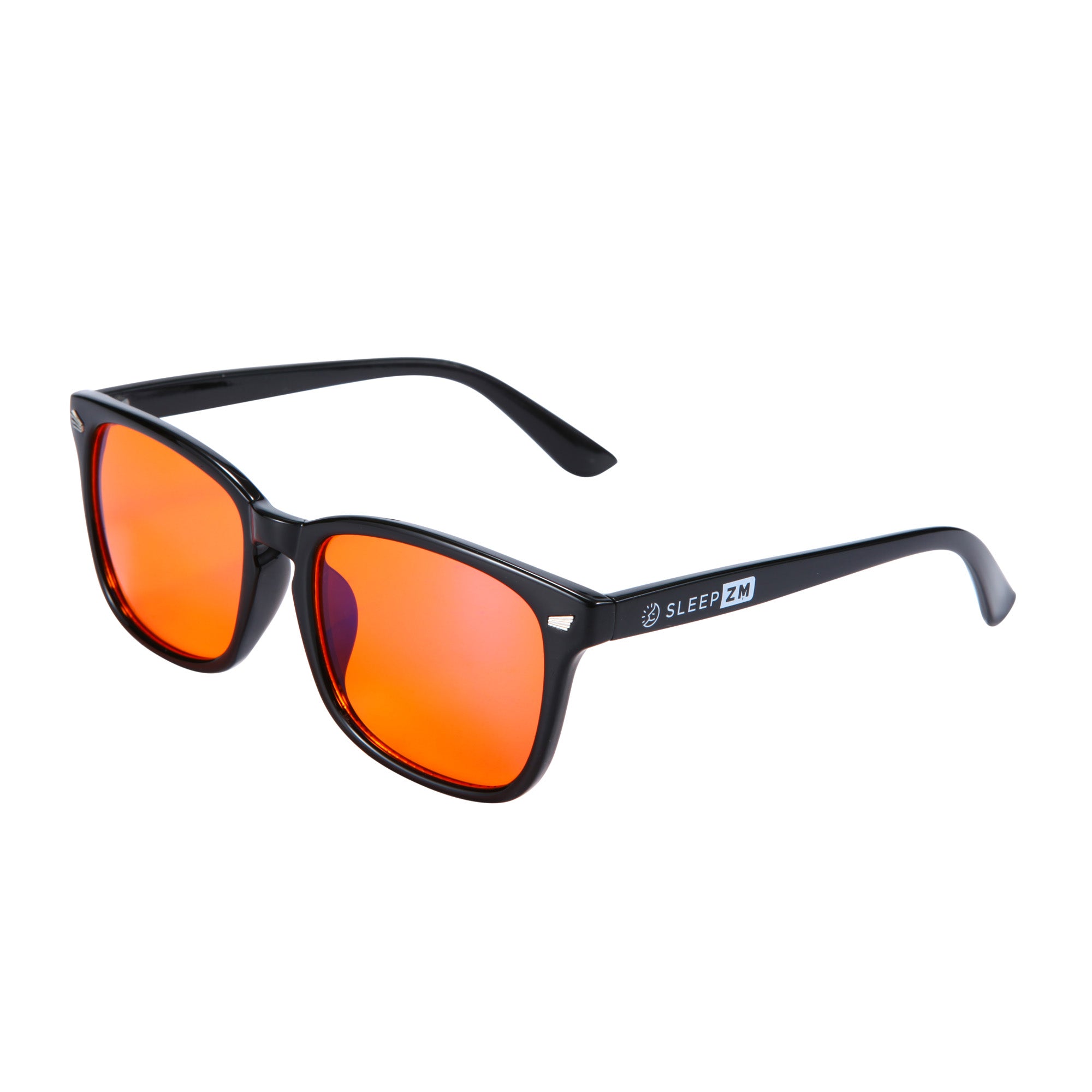 Black Wayfarer-style night‑time blue light blocking glasses with amber lenses
