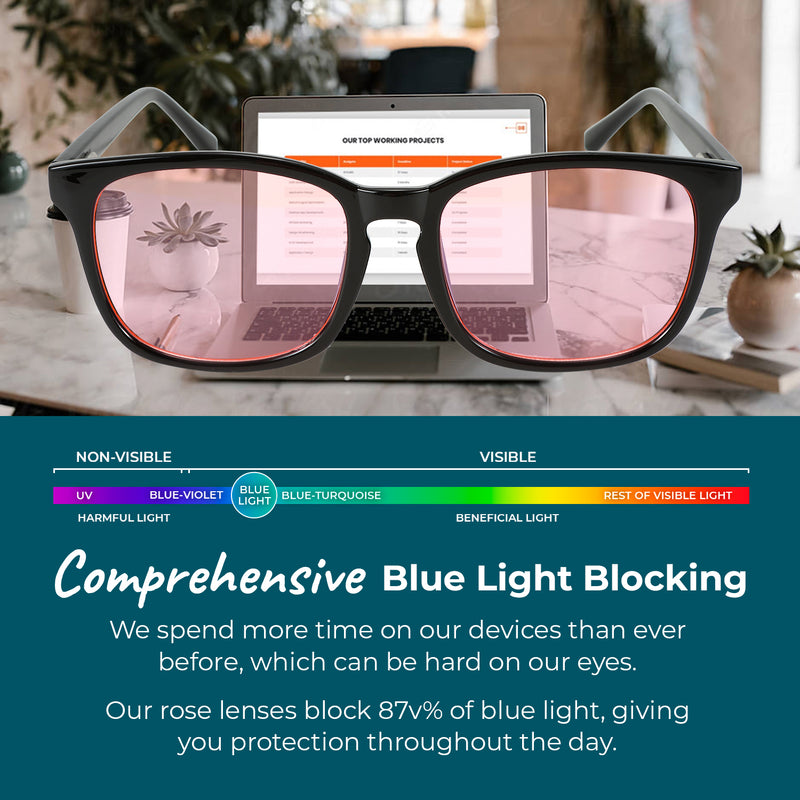 Night-time FL-41 Rose Blue Light Blocking Glasses - Black
