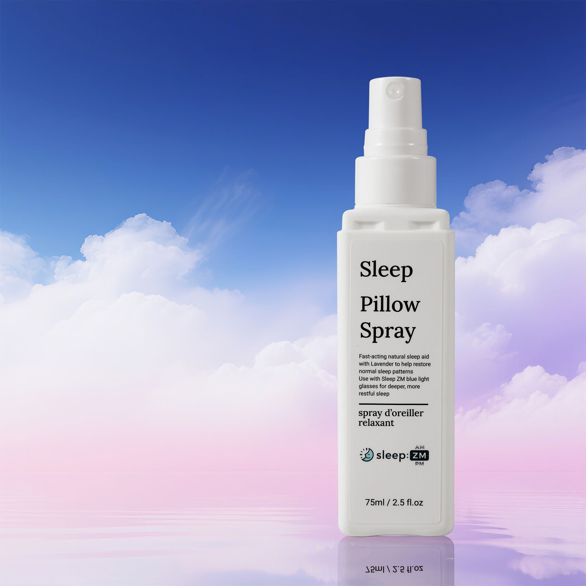 Sleep pillow spray bottle with a cloud background