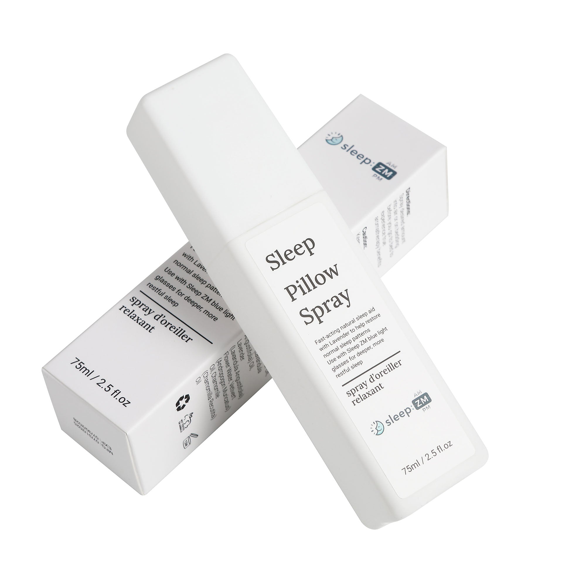 Sleep pillow spray bottle with packaging on a white background