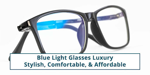 Black-framed blue light glasses with clear lenses