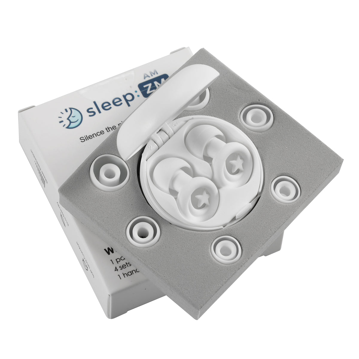 Sleep EZ product packaging with earplugs on a white background