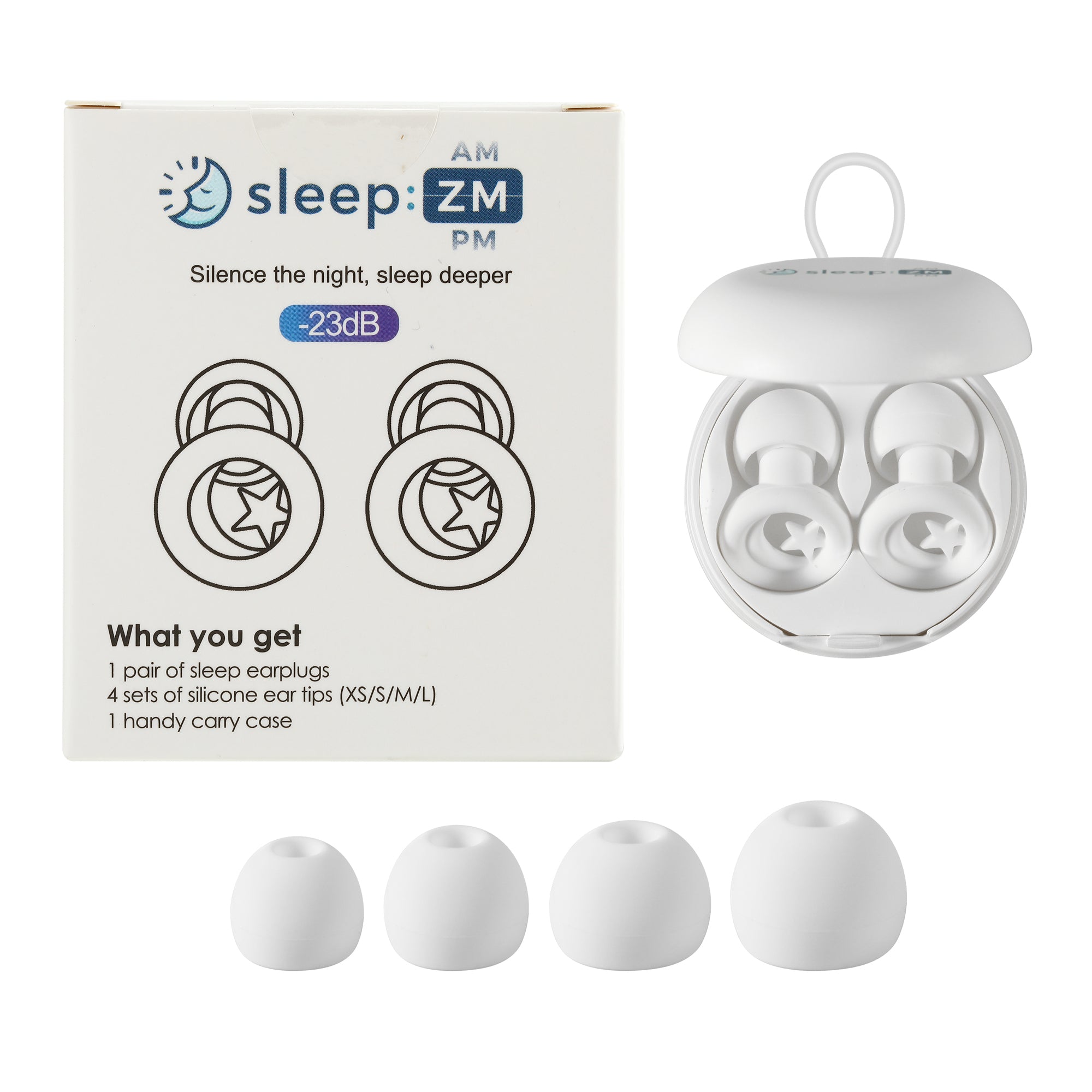Sleep‑ZM noise‑reducing ear plugs in compact storage case