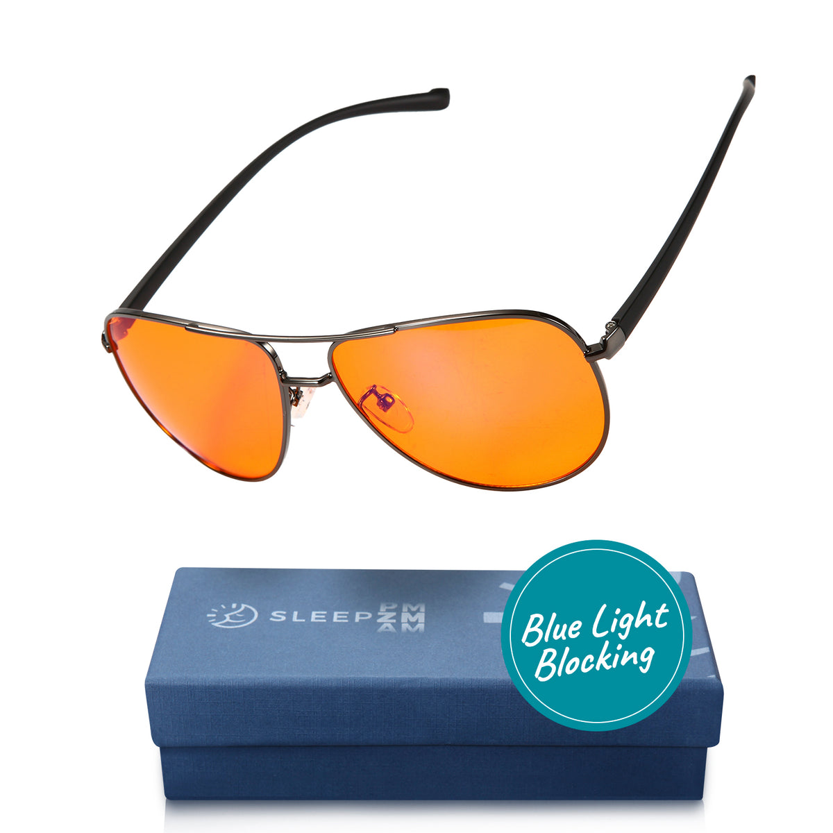 SleepAid Orange Aviator Blue Light Glasses – Black & Silver