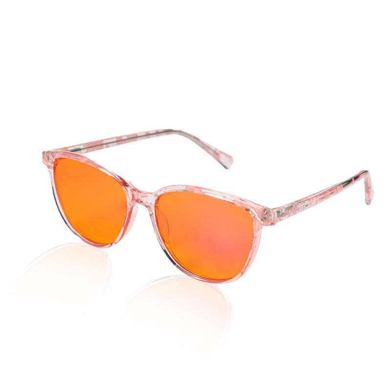 Pink Warrior Night‑Time Wayfarer blue light blocking glasses with amber lenses