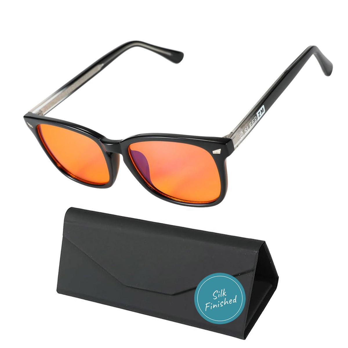 Black Premium Wayfarer night‑time blue light glasses with included case