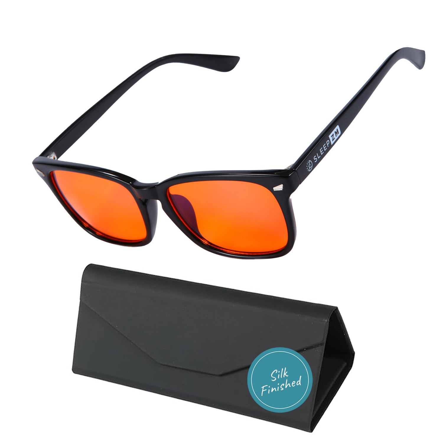 Black Night‑Time Wayfarer blue light glasses with premium leather case