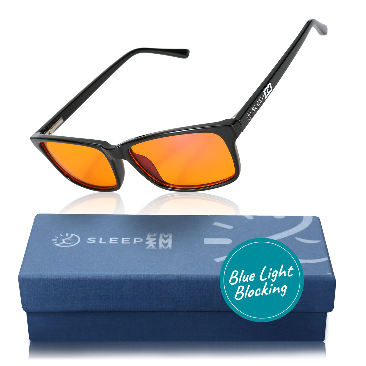 SleepAid Orange Rectangular Blue Light Glasses – Black