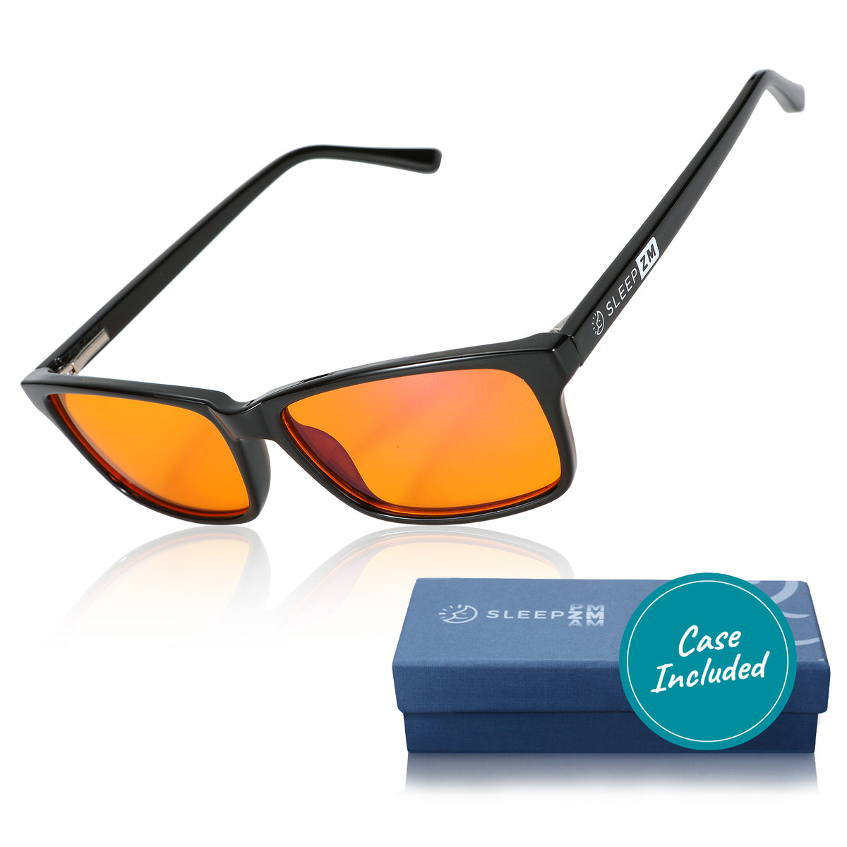 SleepAid Orange Rectangular Blue Light Glasses – Black