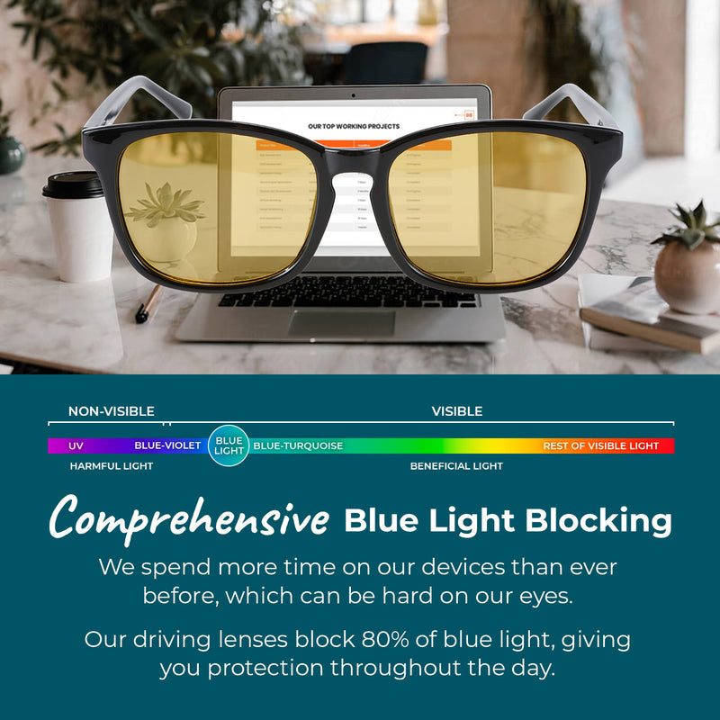 Night-time Driving Wayfarer Blue Light Blocking Glasses - Black