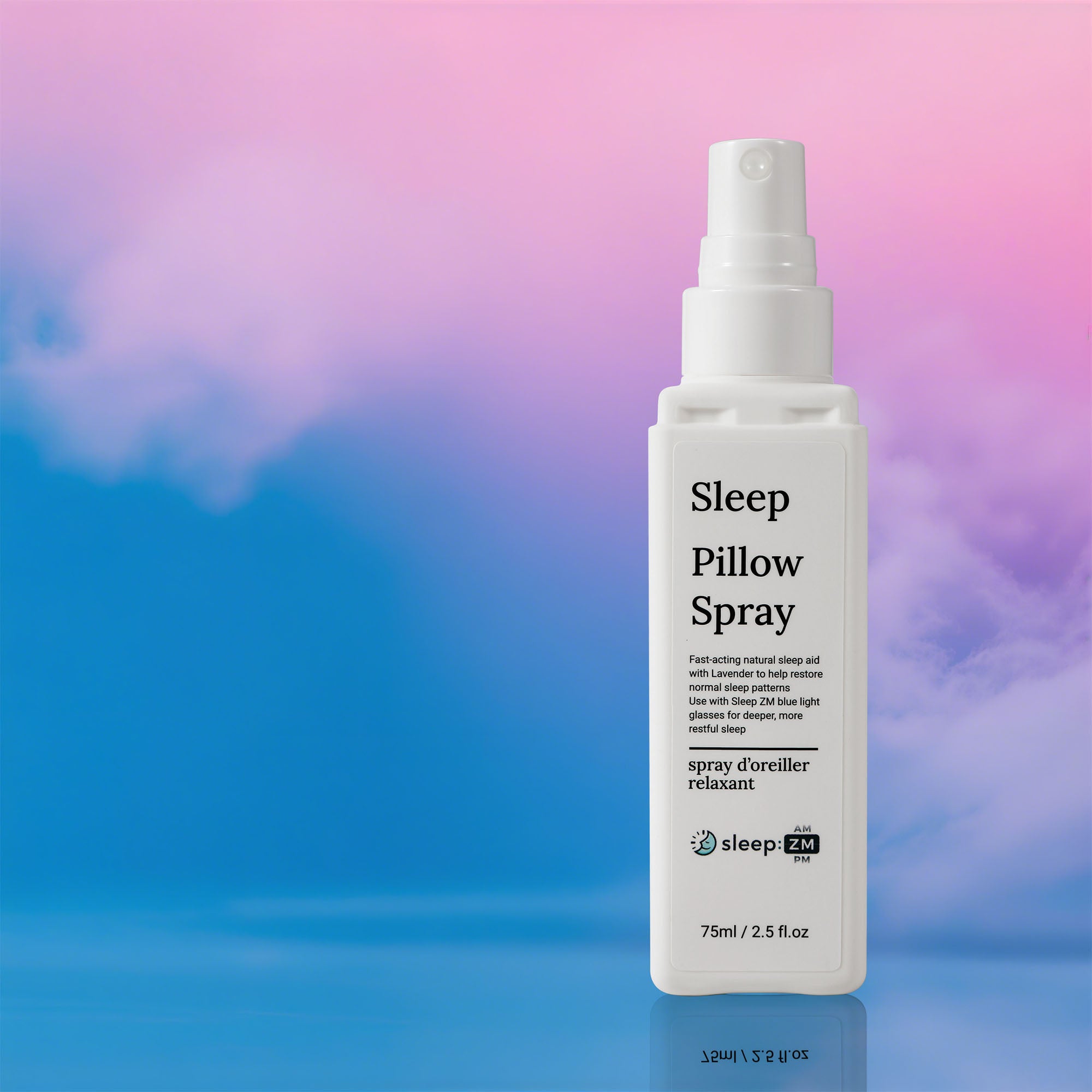 Sleep pillow spray bottle on a colorful gradient background