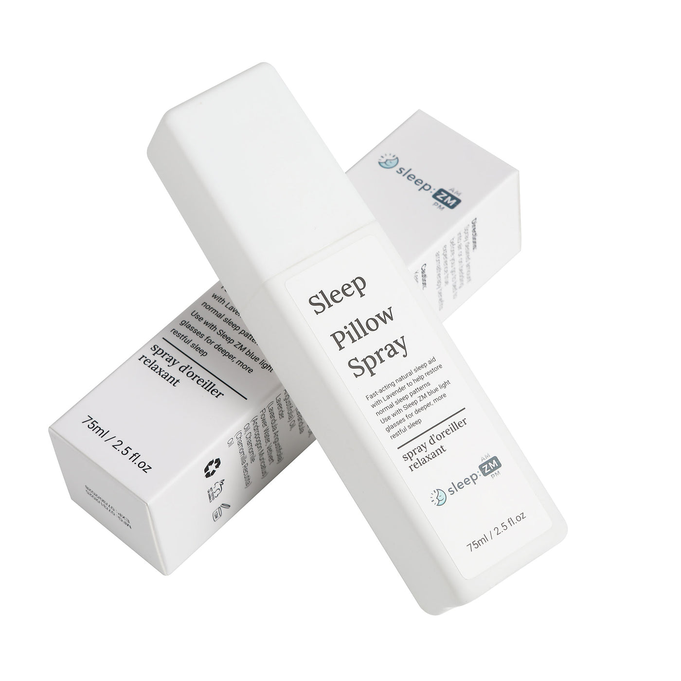 Sleep pillow spray bottle with packaging on a white background